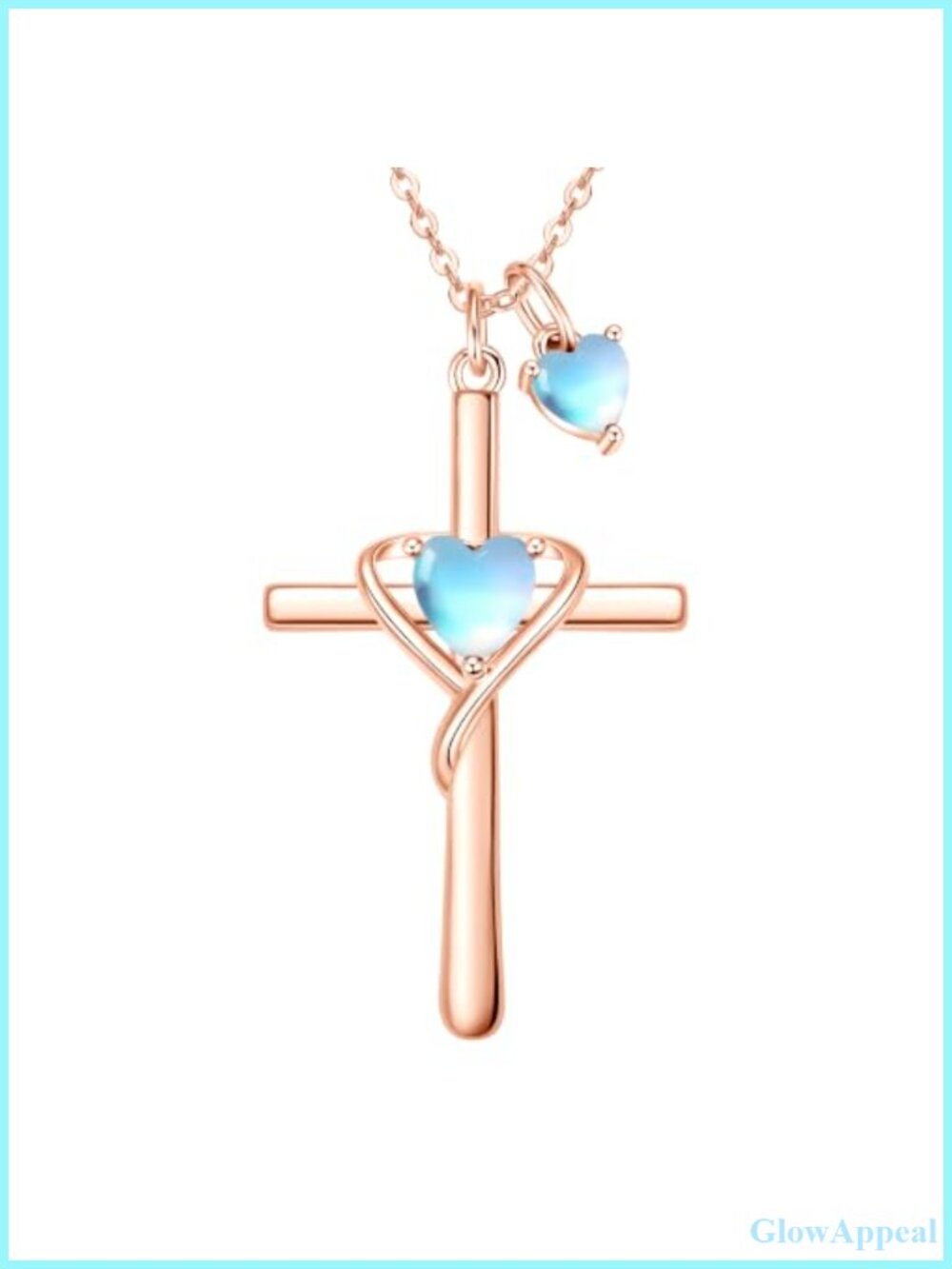 Rose Gold Plated Double Birthstone Cross Heart Pendant Necklace 18" Extender